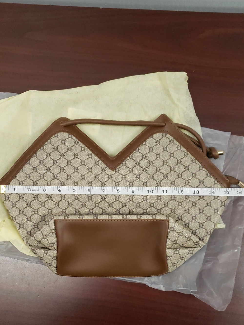 Brown Monogram Canvas Shoulder Bag with Leather Trim